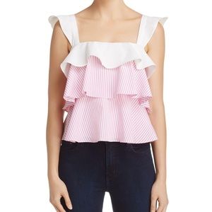 Lucy Paris Flowy Striped Ruffle Tank in Pink & White SZ L NWT